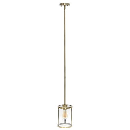LALIA HOME 1-Light 9.25" Adjustable Hanging Cylindrical Clear Glass Pendant with Metal Accents, Antique Brass LHP-3002-AB